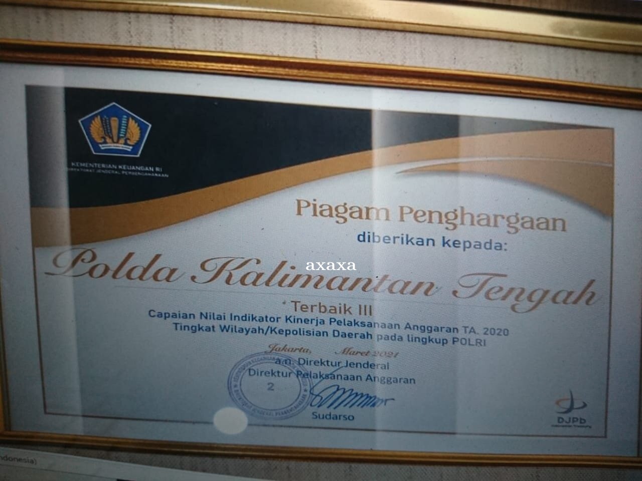 Polda Kalteng Raih Penghargaan Predikat Polda Terbaik III, IKPA 2020 se Indonesia
