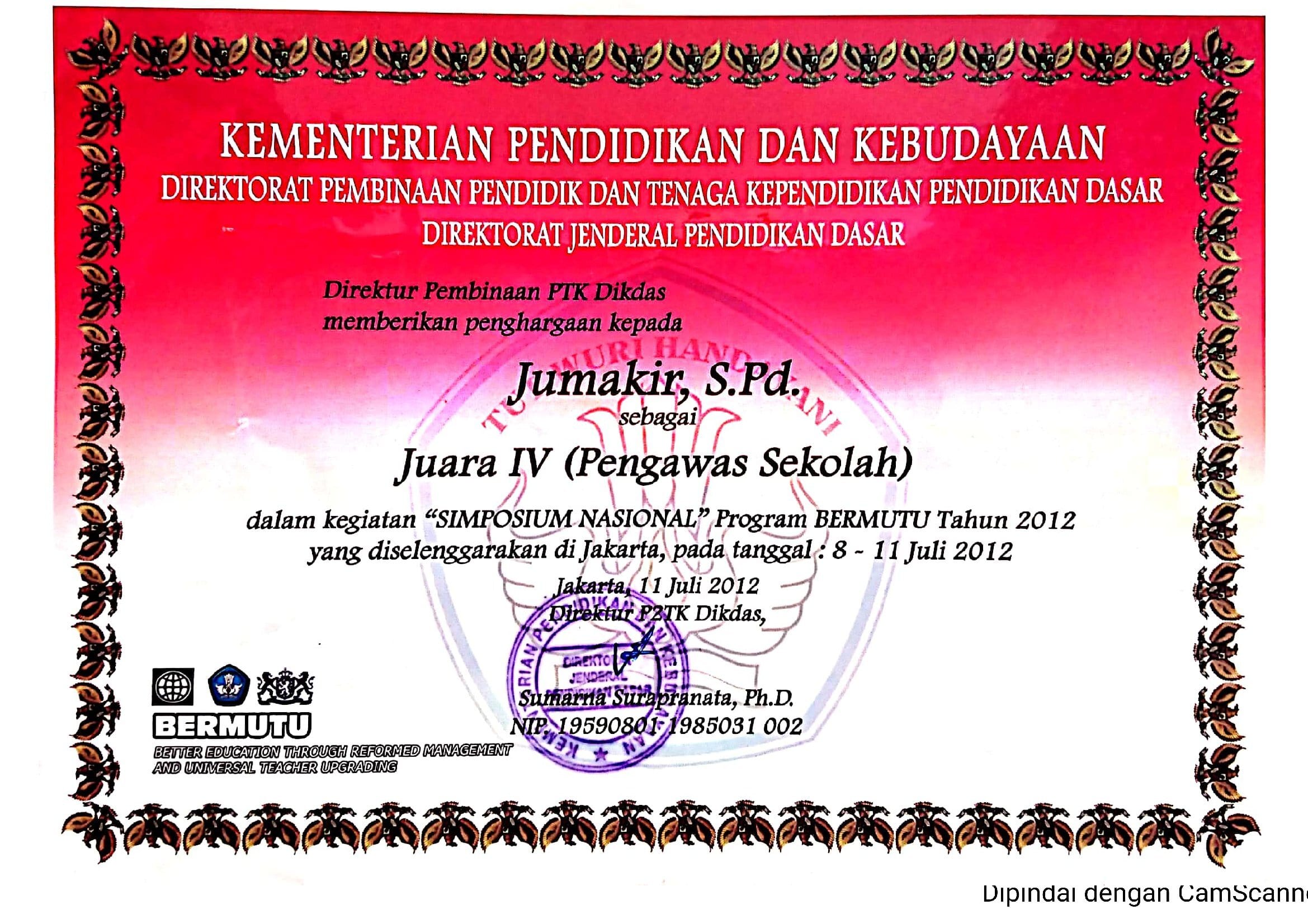 Piagam Juara 4 Tk. Nasional Lomba KTI di Jakarta Tahun 2021